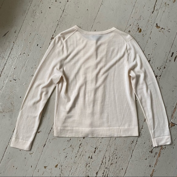 Talbots Cream Merino Wool Ruffle Cardigan Sweater - Picture 6 of 13